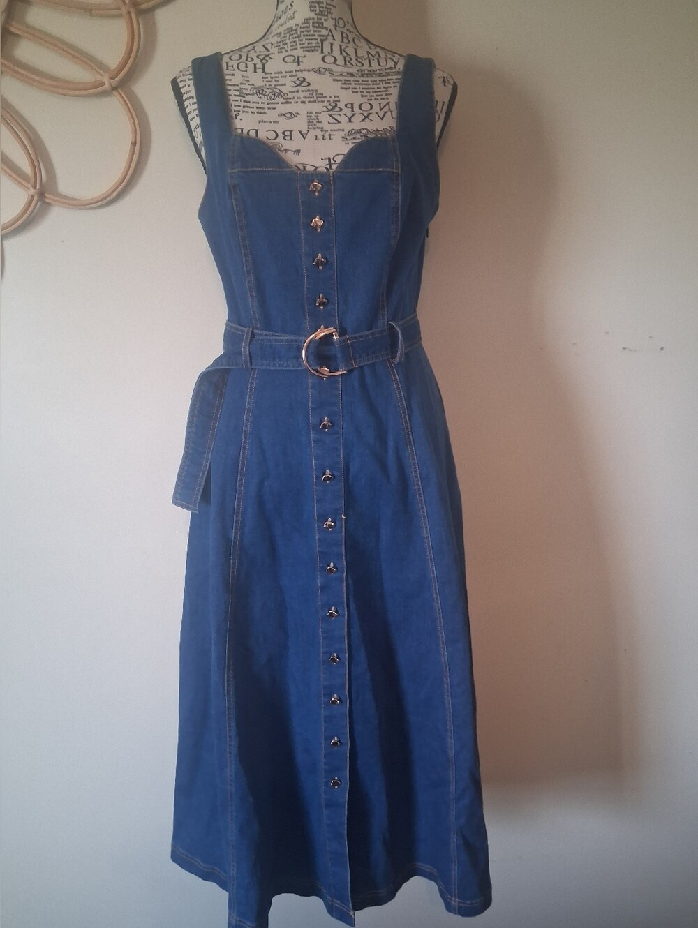 Jason Wu Sleeveless Denim Midi Dress with Belt - Blue Size 4 P2P 18 - Picture 2 of 10